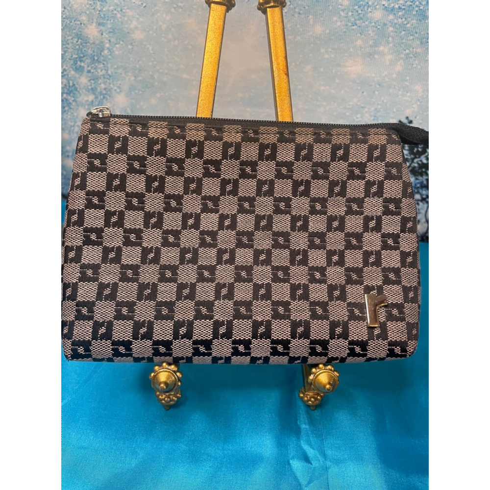 Renoma Small Black & Beige Checkered Pouch Second Bag EUC